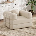 Folding Sofa Bed 2 in 1 Convertible Sofas to Lounger Comfy Single Bean Bag Chair Floor Portable Foldable Sleeper Lazy Futon Couch Chair for Bedroom Living Room (Beige 35.43 Single Sofa)