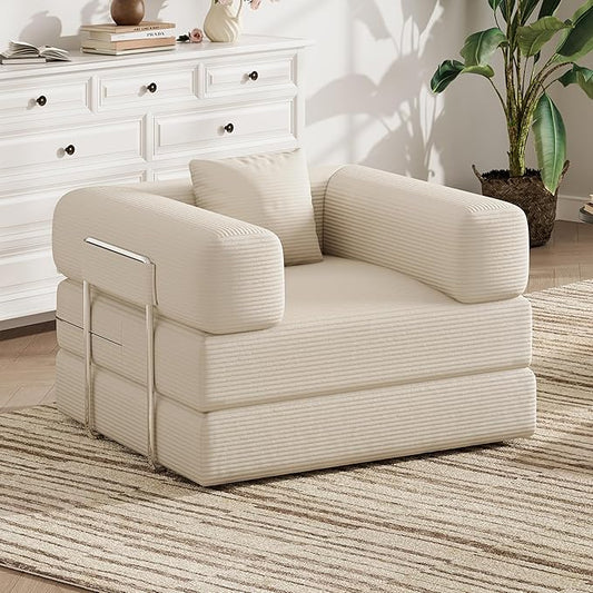 Folding Sofa Bed 2 in 1 Convertible Sofas to Lounger Comfy Single Bean Bag Chair Floor Portable Foldable Sleeper Lazy Futon Couch Chair for Bedroom Living Room (Beige 35.43 Single Sofa)