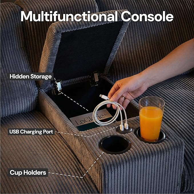 126 U Shaped Sofa Modular Sectional Sofa with Chaise Lounges Modern Couch with Storage Console USB Charging Ports &amp Cup Holders Corduoy Upholstered Deep Seat Couch for Living Room Grey | sto