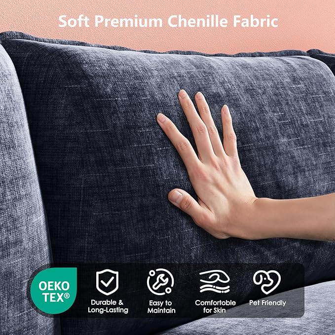 Marsail Modular Sectional Sofa 110.6 U-Shaped Modern Comfy Cloud Couch 5-Seat Chenille Deep Seat Sofa with Throw Pillow &amp Movable Ottoman for Living Room Bedroom and Apartment Navy Blue