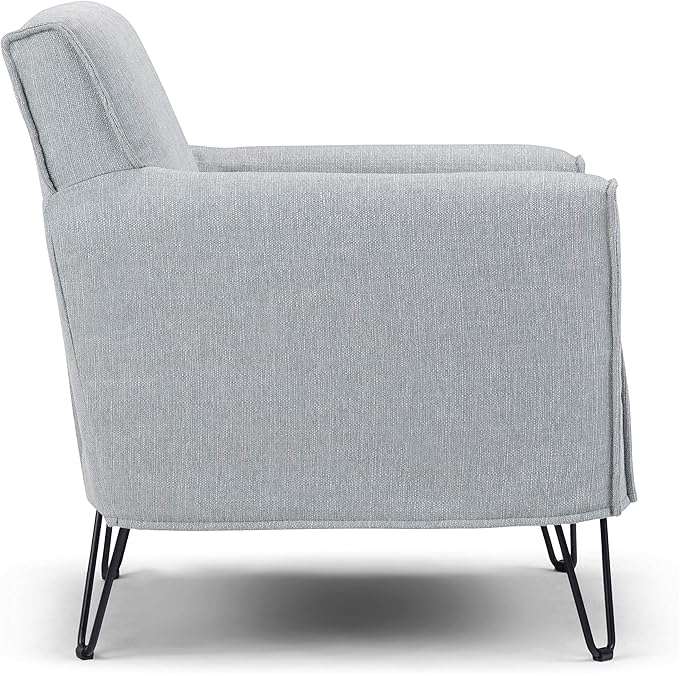 SIMPLIHOME Warren 28 inch Wide Mid Century Modern Accent Chair in Woven Fabric in Cool Grey with Removable Slip Cover Metal Hairpin Legs Simple Assembly Just Attach Legs