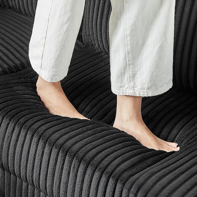 VANOMi Sectional Cloud Modular Sofa Corduroy Fabric L Shape Sofa with Storage OttomanU Shape Sectional Cloud Couch 6-Seat Upholstered Corner Couch for Living Room Charcoal Black | Sectional Cloud