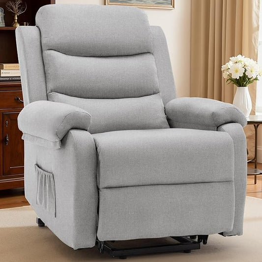 Power Lift Recliner Chair for Elderly Electric Lift Chair for Adults Small Recliner with Side Pockets for Living Room Reading Room Recliner Saves Your Favorite Position Lightgrey