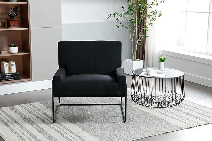 Accent Chair - Modern Industrial Slant Armchair with Metal Frame - Premium High Density Soft Single Chair for Living Room Bedroom