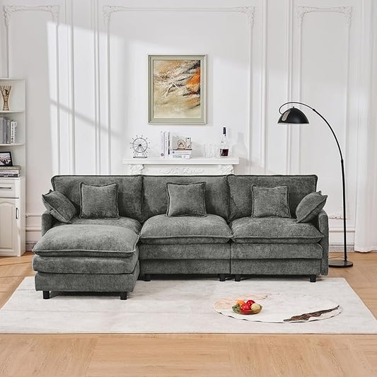 KEIKI 101.9 Modular Sectional Sofa with Movable Ottoman 3 Seat Modern Sofa Set L-Shape Sectional Couches for Living Room Apartment Gray