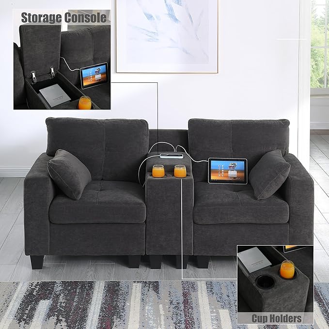 69 Loveseat Sofa Comfy Velvet Loveseat for Small Spaces 2 Seater Small Couch for Living Room Modular Sectional Sofa with Storage Ottoman for Bedroom Office Apartment Dark Gray