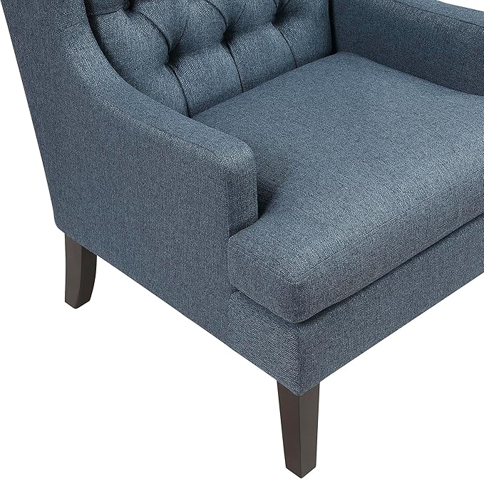 Lexicon Living Room Accent Chair Textured Fabric Upholstered Reading Chair Button-Tufted High Wingback for Living Room/Bedroom/Office Blue