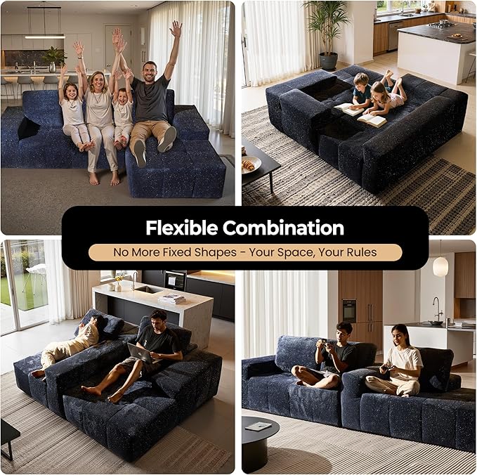 114 Cloud Couch Sectional with OttomanU Shaped Boneless Couches in A BoxDeep Seat Modular Sectional Sofa with Comfy Chaise No Assembly RequiredBlue