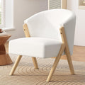 Merax Cozy Accent Barrel Chair Modern Comfy Beige Club Lounge Chairs Soft Upholstered Reading Armchair with Wood Frame &amp Curved Backrest for Living Room Bedroom Balcony White