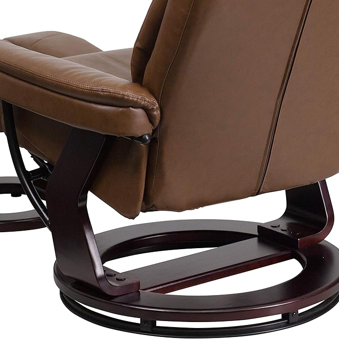 Flash Furniture Allie LeatherSoft Upholstered Recliner with Footrest Arms and Headrest Padded Swivel Recliner Chair and Ottoman Set Palimino