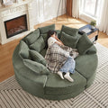 78.5 Corduroy Boneless Round Oversized Sofa Converts into Two Recliners 2-in-1 Sofa Bed Convertible Lounge Chair Neck Pillow Design with Five Throw Pillows (Green Full Circular Sofa)