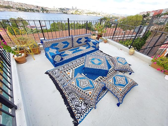 arabicsofa U Shaped Arabic Sofa Set – Royal Blue Modular Floor Seating for Guest Room