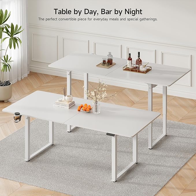 63x30 Inch Adjustable Standing Desk with 4 Legs Stand up Desk Features a Spacious Rectangular Top Dual-Motor Lift and Memory Presets (28-46Inch) for Home Offices or Computer Workstations White