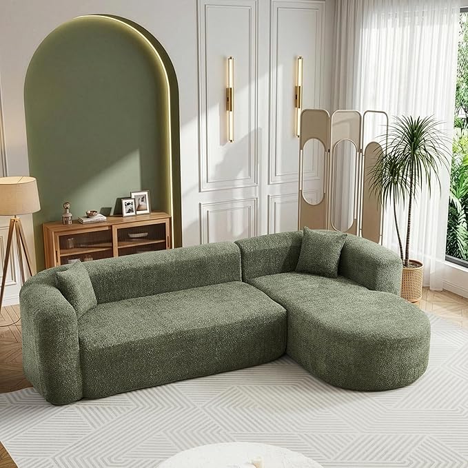 110 Inch Boneless Couches for Living Room Modern Modular Sectional Curved Sofa with Chaise Minimalist L-Shape Cloud Sectional Couch No Assembly Required (Green Right-Facing Chaise)