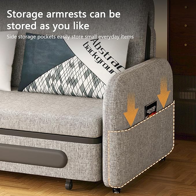 Versatile Pull-Out Sofa Bed – Compact Futon Couch for Small Spaces Gray/White 34.25 D x 59.84 W x 37.4 H Ideal for Living Room &amp RV (61.61)