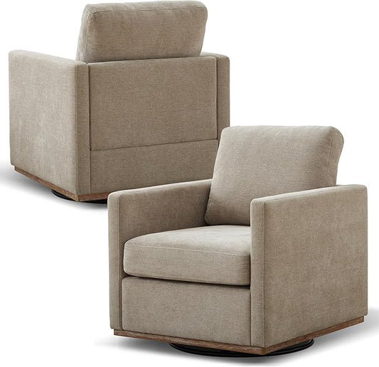Aoiy &amp Wifon 30.7 W Swivel Accent Chair Set of 2 Mid Century Modern Swivel Chairs for Living Room Comfy Small Accent Chair Wavy Chenille Taupe