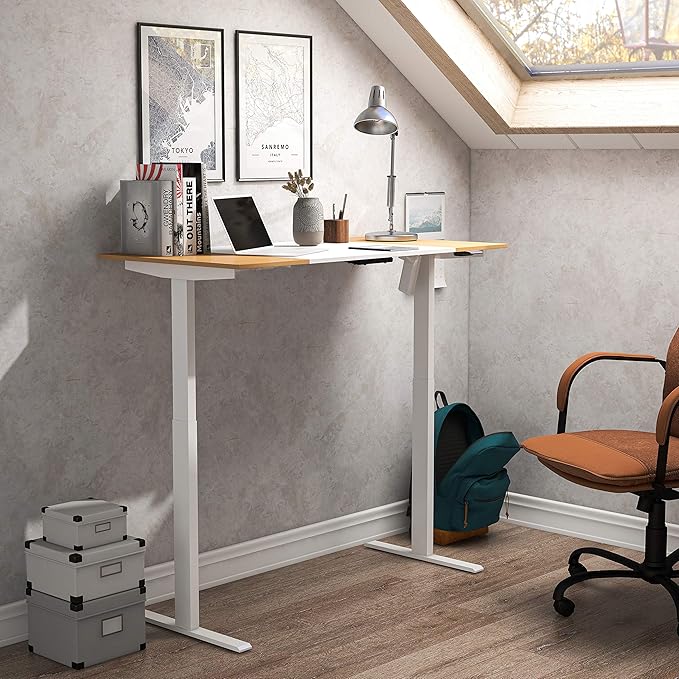 Furniture of America Grant Minimalist Metal Height Adjustable 48 in. Standing Desk for Home Office White and Maple