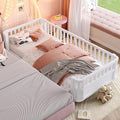 Bellemave Twin XL Montessori Bed with Fence and Slats Twin XL Low Platform Bed Frame with Detachable Side Bed Rails and Rounded Corner Design Easy Assemble Montessori Bed White