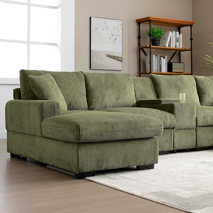 U-Shaped Sectional Cloud Sofa with Storage Console and Cupholders 126-Inch U-Shaped Symmetrical Corduroy Sectional Couch W/2 Chaise LoungesUSB-C Ports &amp 2 Pillows