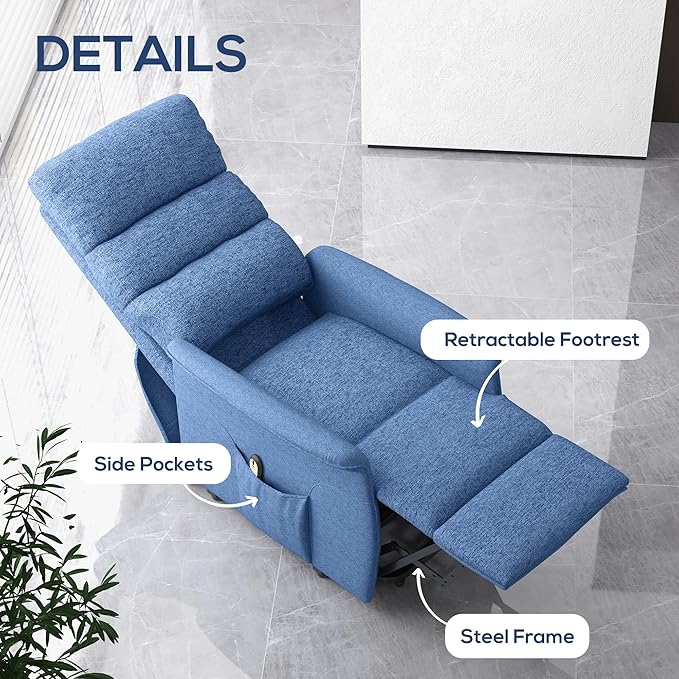 HOMCOM Power Lift Recliner Chair for Elderly Easy Assembly Fabric Lift Chair for Adults Recliner Sofa with Remote Control Side Pockets for Living Room Blue