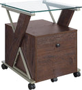 OSP Home Furnishings Zenos Mobile Rolling File Cabinet with Tempered Glass Top Traditional Cherry