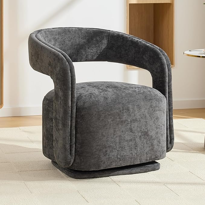 KEIKI Swivel Barrel Chair Modern Accent Chair for Office/Cafe 360° Rotation Ergonomic Design Easy Assembly Comfy Chenille Fabric