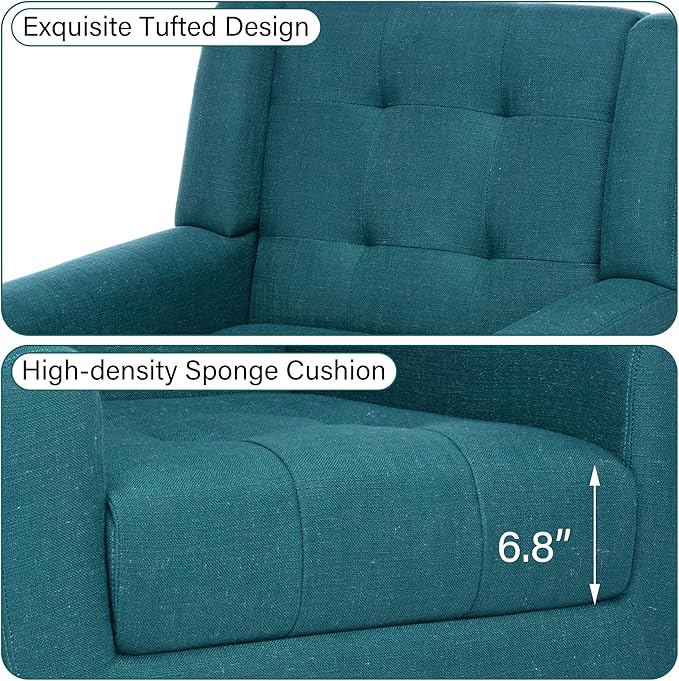 Accent Chair Comfy Mid Century Modern Small Armchairs with Solid Wood Frame and Soft Cushion for Living Room Bedroom (Fabric Light Blue Set of 2)