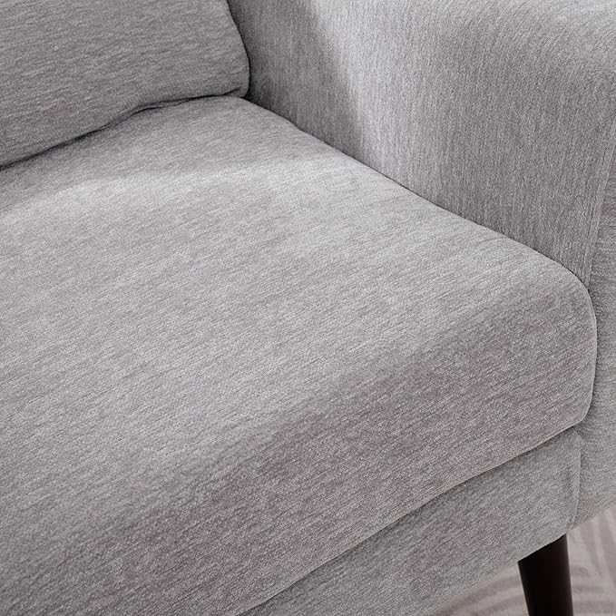 Modern Accent Chair Chenille Upholstered Arm Chair with Pillow Comfy Soft Padded Chair Fabric Single Sofa Chair Reading Accent Chair for Living Room Bedroom Gray Grey