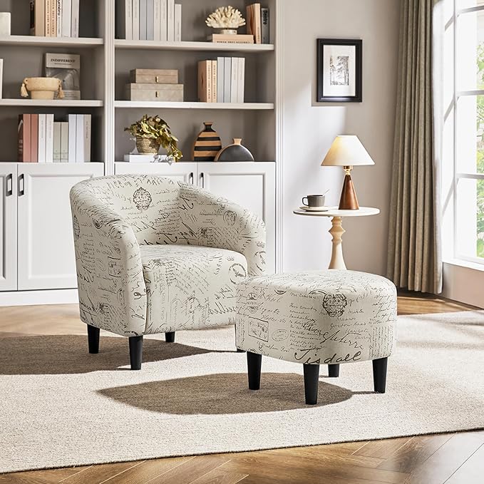 Topeakmart Contemporary Club Chair for Living Room Barrel Chair with Ottoman Tub Chair and Footrest Set for Bedroom/Waiting Room/Guestroom Letter Print