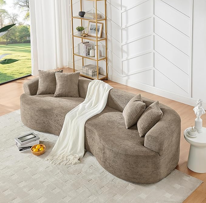 DEINPPA Oversized Modular Couch with 4 Pillows 4-Seater Curved Cloud Sofa Chenille Upholstered Comfy Couch for Living Room Apartment Office No Assembly Needed-Camel