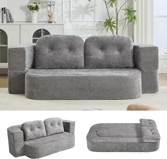 78.7 W Boneless Cloud Loveseat Sofa 2 in 1 Convertible Floor Folding Couch Bed No Assembly Compressed Foam Lounge Sofa Sleeper for Dorm Apartment Office Bedroom Living Room Small Spaces