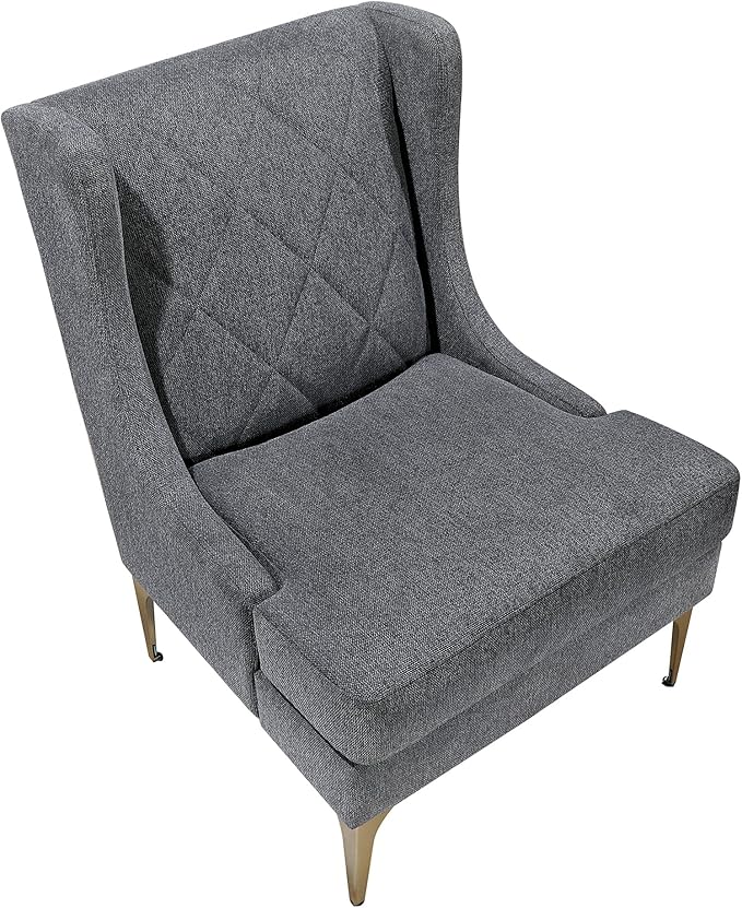 Lexicon Modern Accent Chair Living Room Chenille Upholstered Single Sofa Chair with Gold Metal Legs Wing Back &amp Diamond Stitched Back Armchair for Bedroom/Office/Waiting Room Dark Gray