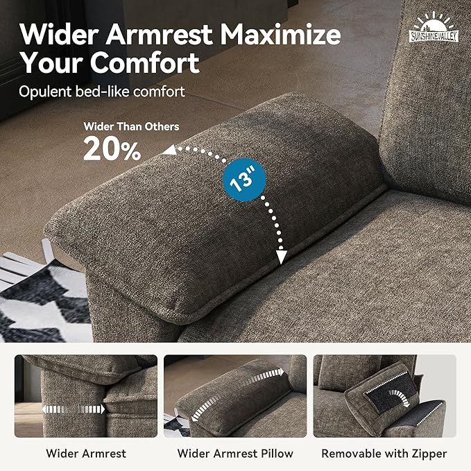 2 Piece Living Room Sofa Furniture Set Oversized Chenille Modular Loveseat and 3-Seat Couch with Pillow Modern 5-Seat Cloud Sectional Deep Seat for Apartment Smoky Grey
