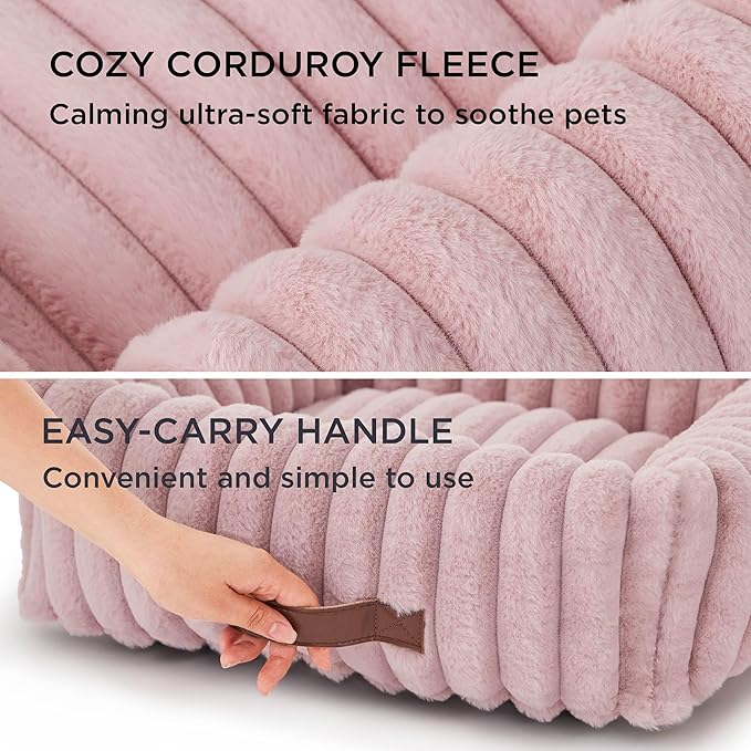 Bedsure ComfyFleece™ Cute Dog Bed for Small Medium Dogs - Washable Furry Puppy Beds Rectangle Orthopedic Corduroy Fleece Pet Beds with Removable Zipper Cover 25x21x7inches Blush Pink