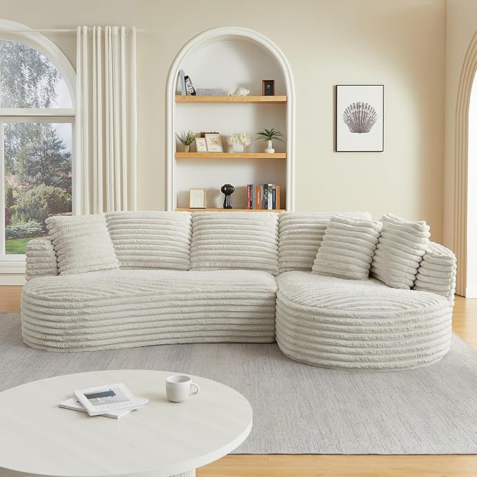 121 Oversized Curved Couch Boneless Couches Sofa with Chaise Deep Seat L-Shape Sectional Sofa for Living Room No Assembly Required (Cream Right Facing Chaise)