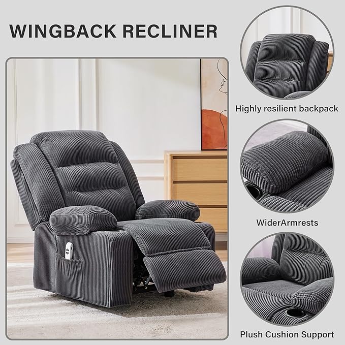 Power Recliner Chair with Cup Holders Electric Recliner Chair for Adults Living Room Reclining Chair Home Theater Seating Lounge Chair (2 Stripe Gray)