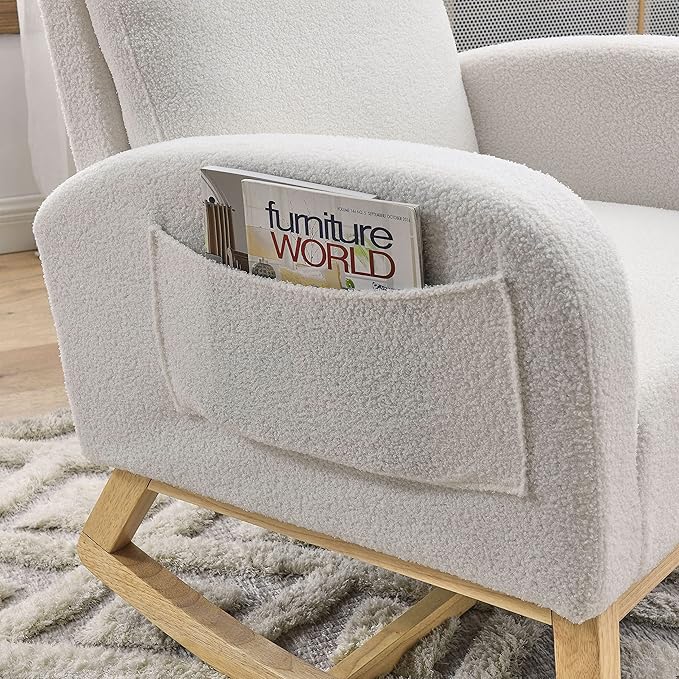 Welike Teddy Fleece Rocking Chair with Pockets 300 Lbs Capacity Modern Accent Living Room Lounge Armchair