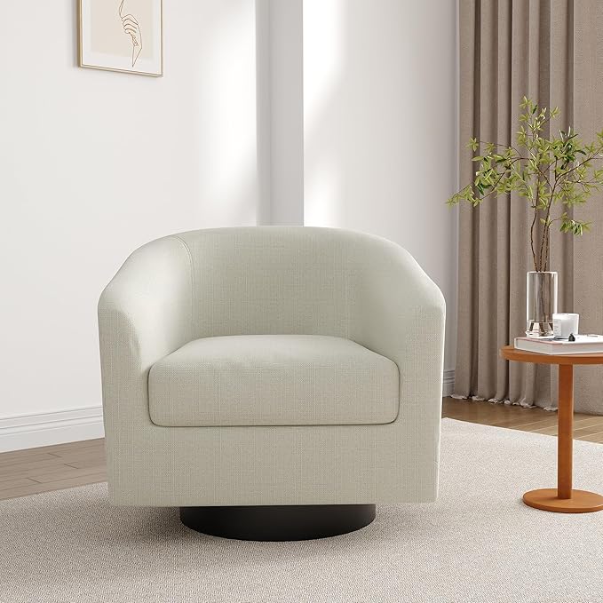Lumibee Swivel Accent Barrel Chairs Upholstered Comfy Swivel Round Barrel Chair 360° Rotation Single Sofa Club Armchair for Living Room Reading Room Bedroom Beige