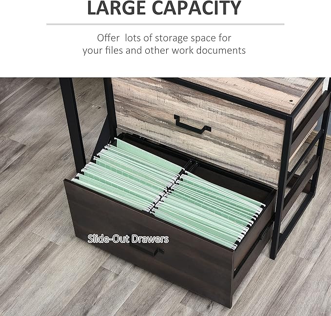 Office File Cabinet with 2 Large Drawers and Adjustable Metal Hanging Bars for A4 Letter Filing Cabinets Storage OrganizerAssembly RequiredMulticolor