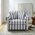 VANOMi 40 W Oversized Accent Chair Oversized Reading Chair for Living Room Comfy Reading Nook Chairs for Bedroom Upholstered Large Chair Armchair Single Sofa for Small Space (Navy Stripe)