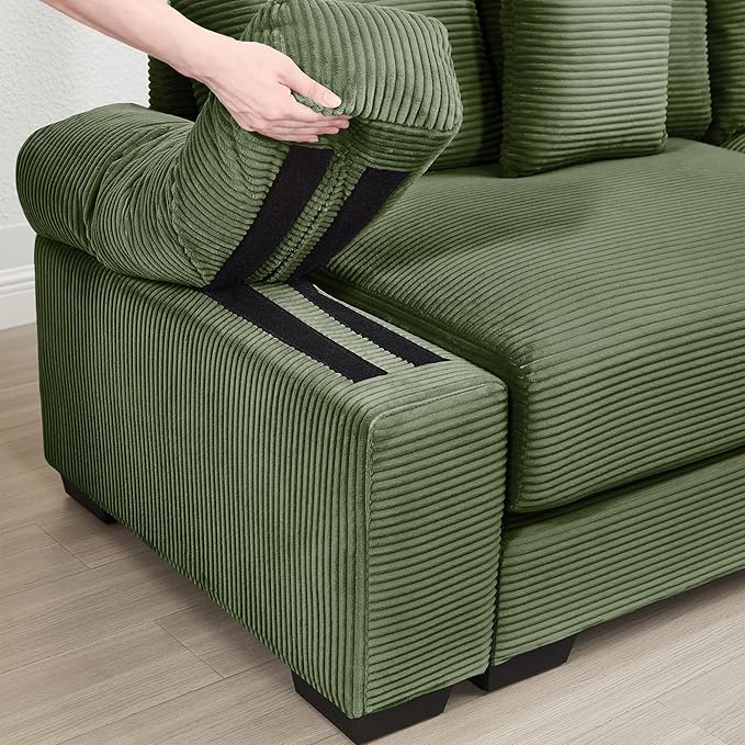 ERYE Modern Corduroy Upholstered Accent Chair and Ottoman Set Oversized Wider Seat Armchair Leisure Comfy Lounge Chaise with Removable CushionArmrests and 3 Pillows