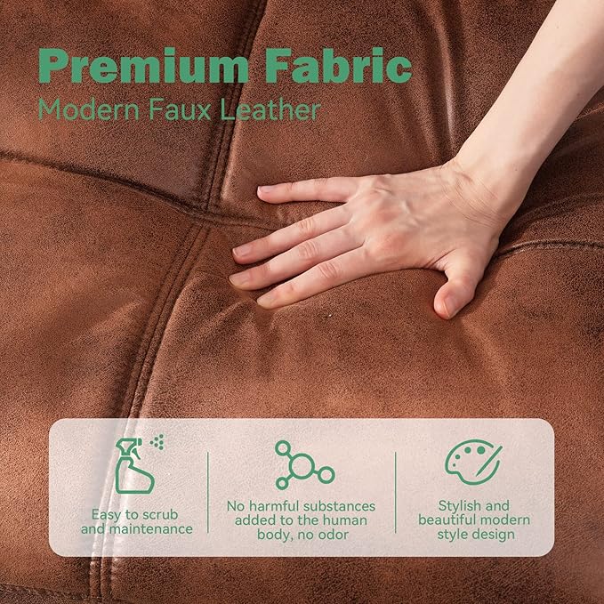 Vyfipt Futon Sofa Bed/Couch Memory Foam Small Splitback Sofa for Living RoomModern Loveseat with Covertible ArmrestsFaux Leather/Cushion Thicker Version(Brown)