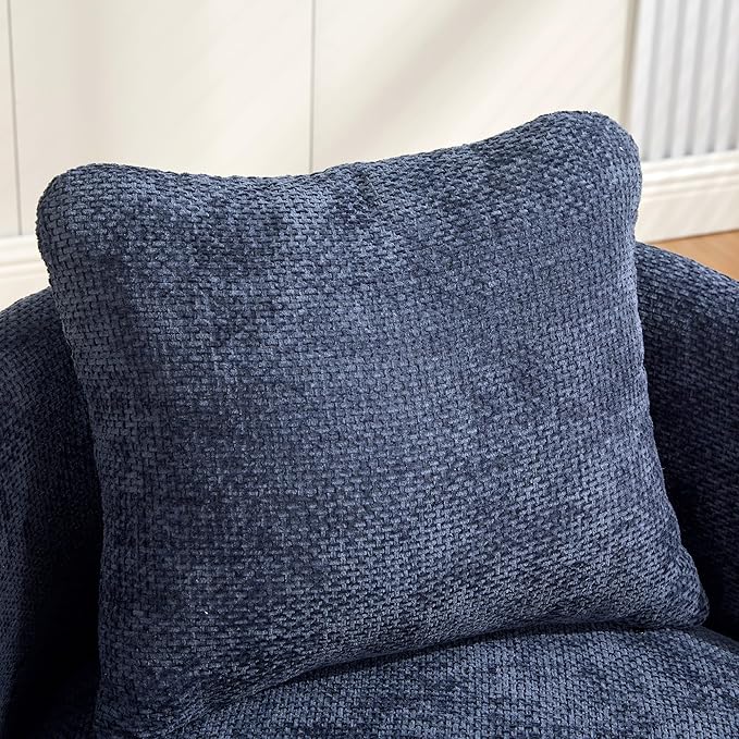 30 W Modern Round Swivel Barrel Accent Chair with Pillow Chenille Upholstered Single Club Sofa Chair for Living RoomBedroom Reading Room Balcony Lounge (Navy)