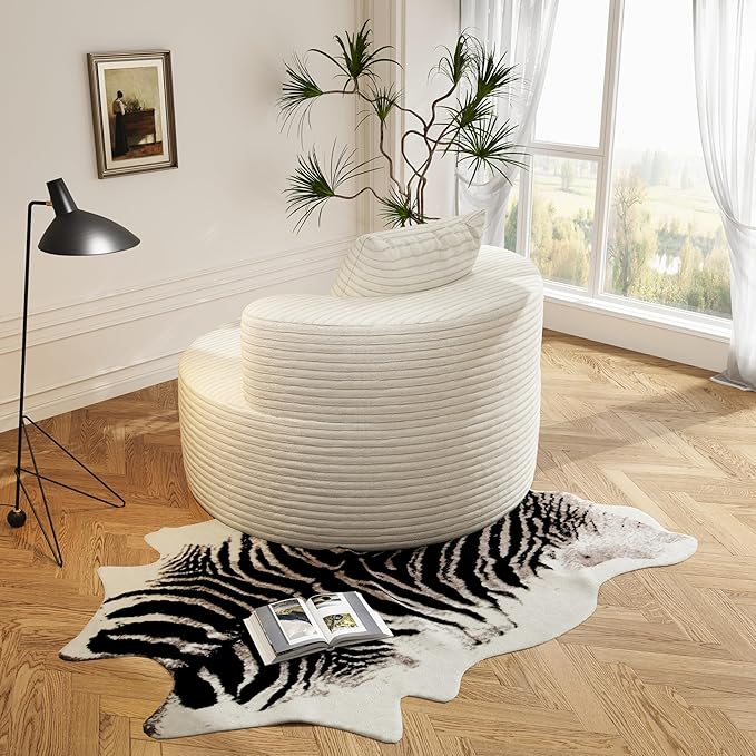 37.4 Boneless Round Chair Oversized Chaise Lounge Cloud Chair Indoor Upholstered Corduroy Deep Seat Sofa Accent Chair No Assembly Required for Living Room Bedroom Apartment