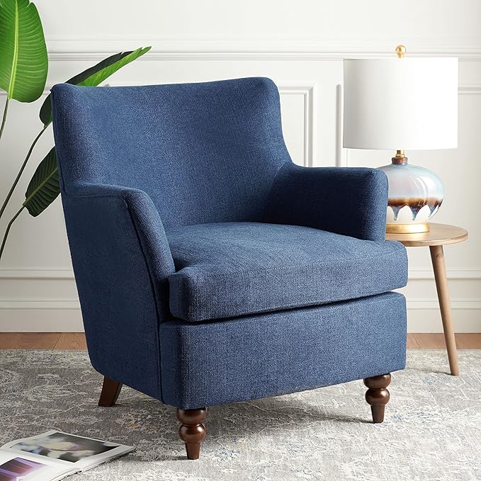 SAFAVIEH Home Collection Levin Navy/Walnut Accent Club Chair