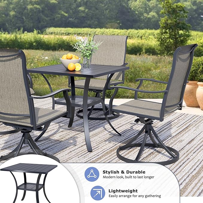 27.6 Square Outdoor Patio Table All-Weather Metal Patio Table with Storage ShelfOutdoor Dining Table for Lawn Garden Porch Black