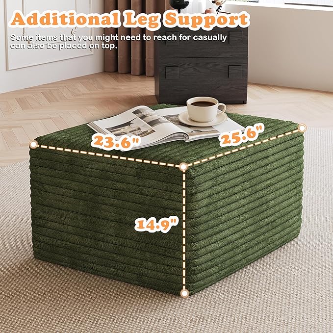 94 U-Shaped Cloud Sectional Couch Comfy Corduroy Boneless Couches with Deep Seat Fluffy Modular Sectional Sofa for Living Room No Assembly (Green 94 2S+Right Facing Chaise+2 Ottoman)