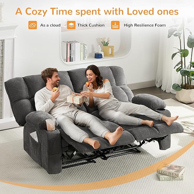Oversized Loveseat Recliner Sofa Big Large Reclining Sofa with Cup Holders &amp Side Pockets Traditional 2-Seater Manual Recliner Couch for Living Room RV Home Theater Double Recliner (FabricGr