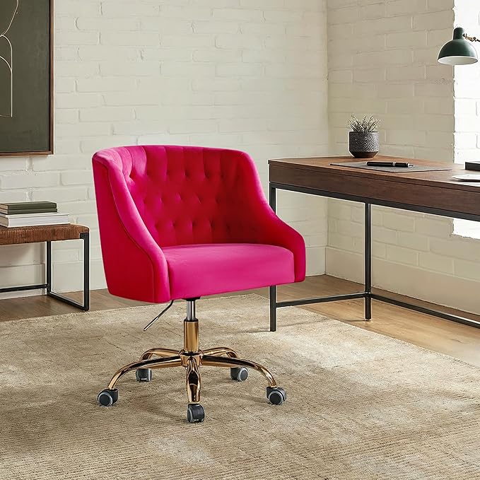 Velvet Office Chair with Gold Base Modern Cute Desk Chair Comfortable Adjustable Swivel Task Chair for Home Office Living Room Bedroom Vanity Study