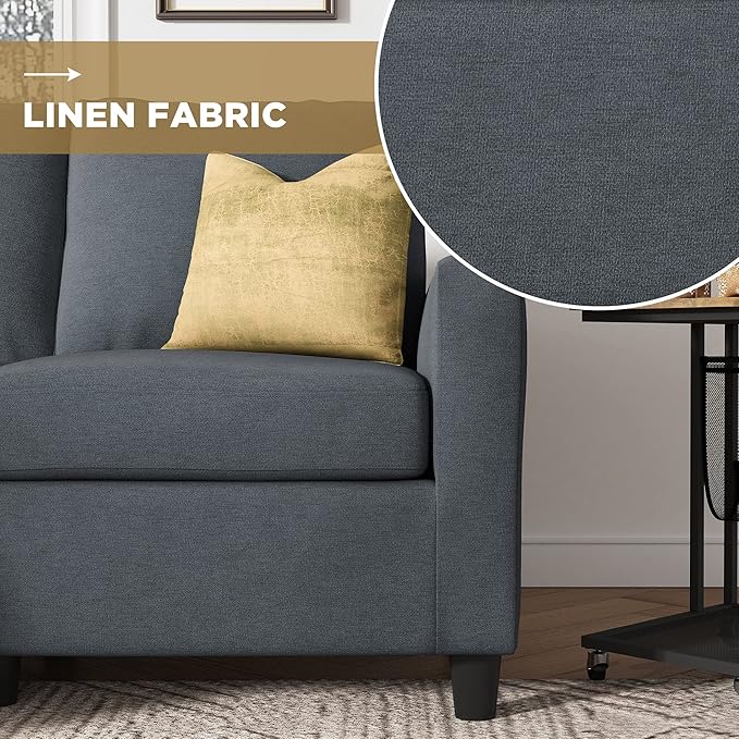 L Shaped CouchReversible Sofa with Linen FabricConvertible Sectional Sofa for Small Space Dark Grey